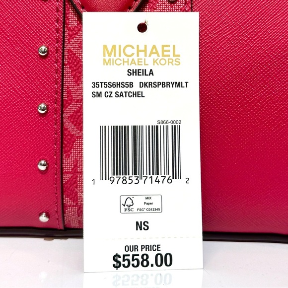 Michael Kors Sheila Small Studded Signature Logo Satchel Dark Raspberry Multi - Picture 8 of 10